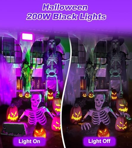 Image of TigQiang 200W 2 Pack LED Black Light IP66 Waterproof, Outdoor Blacklight Flood Light with Plug Switch Cord for Halloween, Neon Glow in The Dark Party, Body Paint, Fluorescent Poster, Classroom Party
