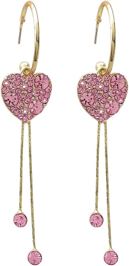 S925 Zirconia Heart Tassels Earrings Cz Crystal Love Heart Hoop Earrings Dangle Plated Silver Gold Prom Earrings for Women Birthday Jewelry Gift