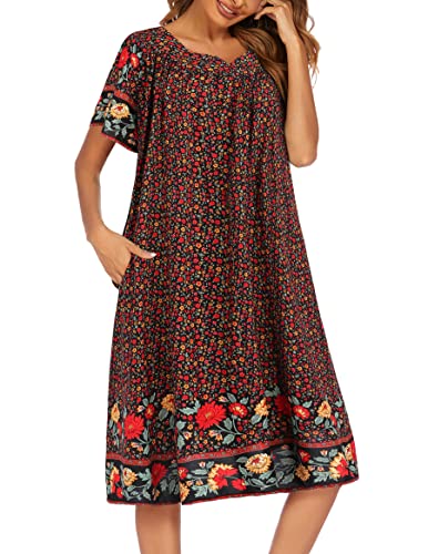 Image of Ekouaer Womens Nightgown Short Sleeve House Dress with Pockets-Floral Print Mumu Dress