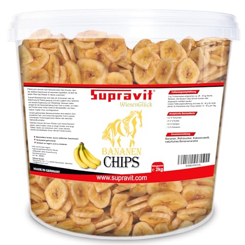 Supravit Bananenchips für Pferde – 2kg Eimer – knusprige Bananenscheiben aus 100% echten Bananen – appetitanregendes Ergänzungsfuttermittel – ideales Pferdeleckerli