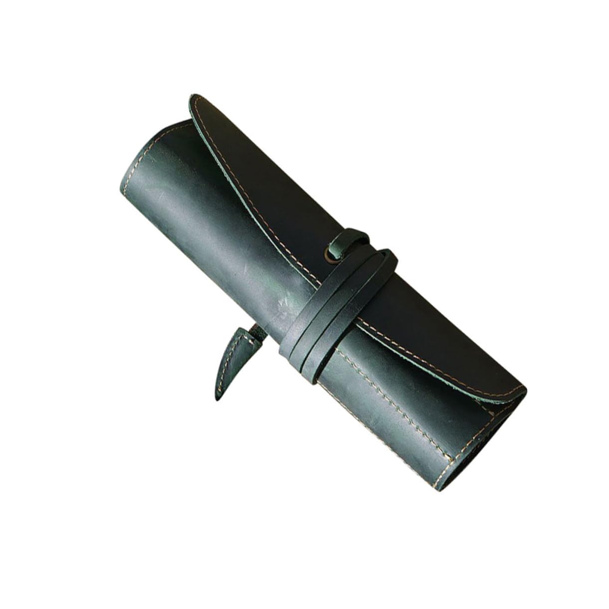 SHINEOFI Estuche Enrollable Costura a Mano de Cuero Vintage Verde para Bolígrafos y Plumas Estilográficas Adecuado para Oficina y Universidad