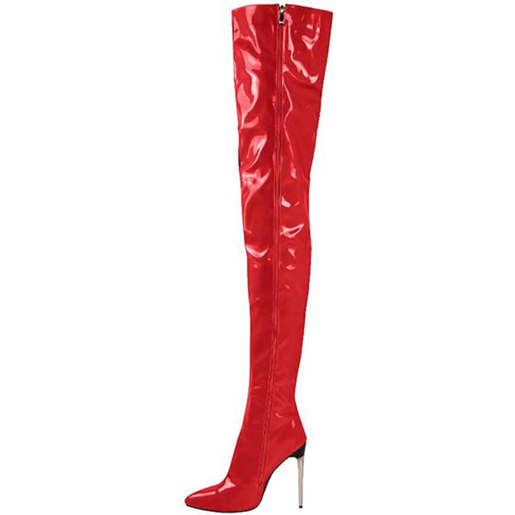 Overknee-Stiefel für Damen in Übergröße, Kunst-PU Tanzschuhe mit Seitlichem Reißverschluss