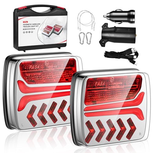 Wireless Trailer Lights Magnetic 2 Pack, Rechargeable Wireless Tail Lights For Trailer, Towing Truck, Waterproof Tailer Lights Kit For Rv Camper Boat Caravan, Bluetooth Turn Signal Brake Running Stop