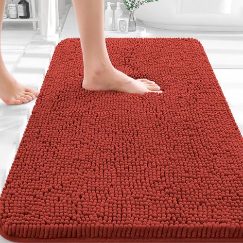 Image of OLANLY Bathroom Rugs 35x24, Extra Soft Absorbent Chenille Bath Rugs, Rubber Backing Quick Dry, Machine Washable Bath Mats for Bathroom Floor, Tub and Shower, Home Decor Accessories, Rustic Terracotta