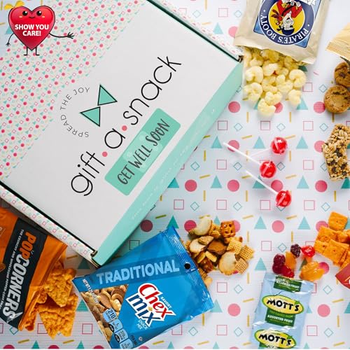 Image of Gift A Snack - Get Well Soon Snack Box Variety Pack Care Package + Greeting Card (45 Count) Feel Better Sweet Treats Gift Basket, Candies Chips Crackers Bars - Office Food Assortments