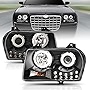 AmeriLite for 2005-2010 Chrysler 300 Black Replacement Headlight Assembly Halogen Projector Super Bright LED Halo w/Bulb Pair - Passenger & Driver Side