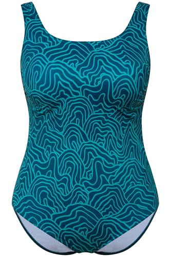 Ulla Popken Damen Alice, Softline, Lines Badeanzug, Dunkles Petrol, 46-48