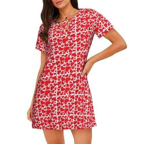 Robe de nuit légère femme manches courtes vêtement nuit imprimé cœur respirant