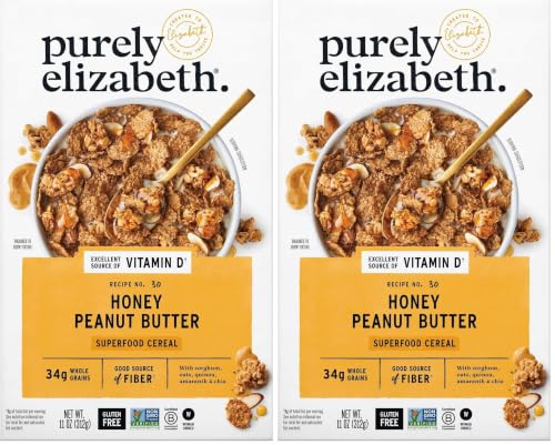 Purely Elizabeth, Honey Peanut Butter, Superfood Cereal with Vitamin D (1 Box, 11oz), 6g Fiber (Pack of 2)