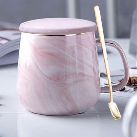 Xfeyaqlo Tazas Mármol con Cuchara y Tapa Cover