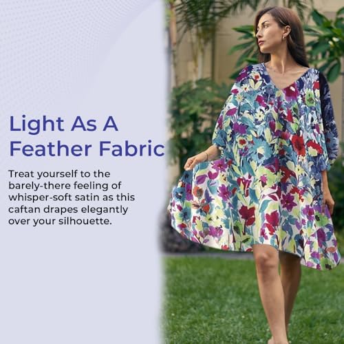 SAGEFINDS Floral Caftan for Women, Short Swimsuit Beach Cover Up, V Neck Dress, Casual and Loose Loungewear Multi3