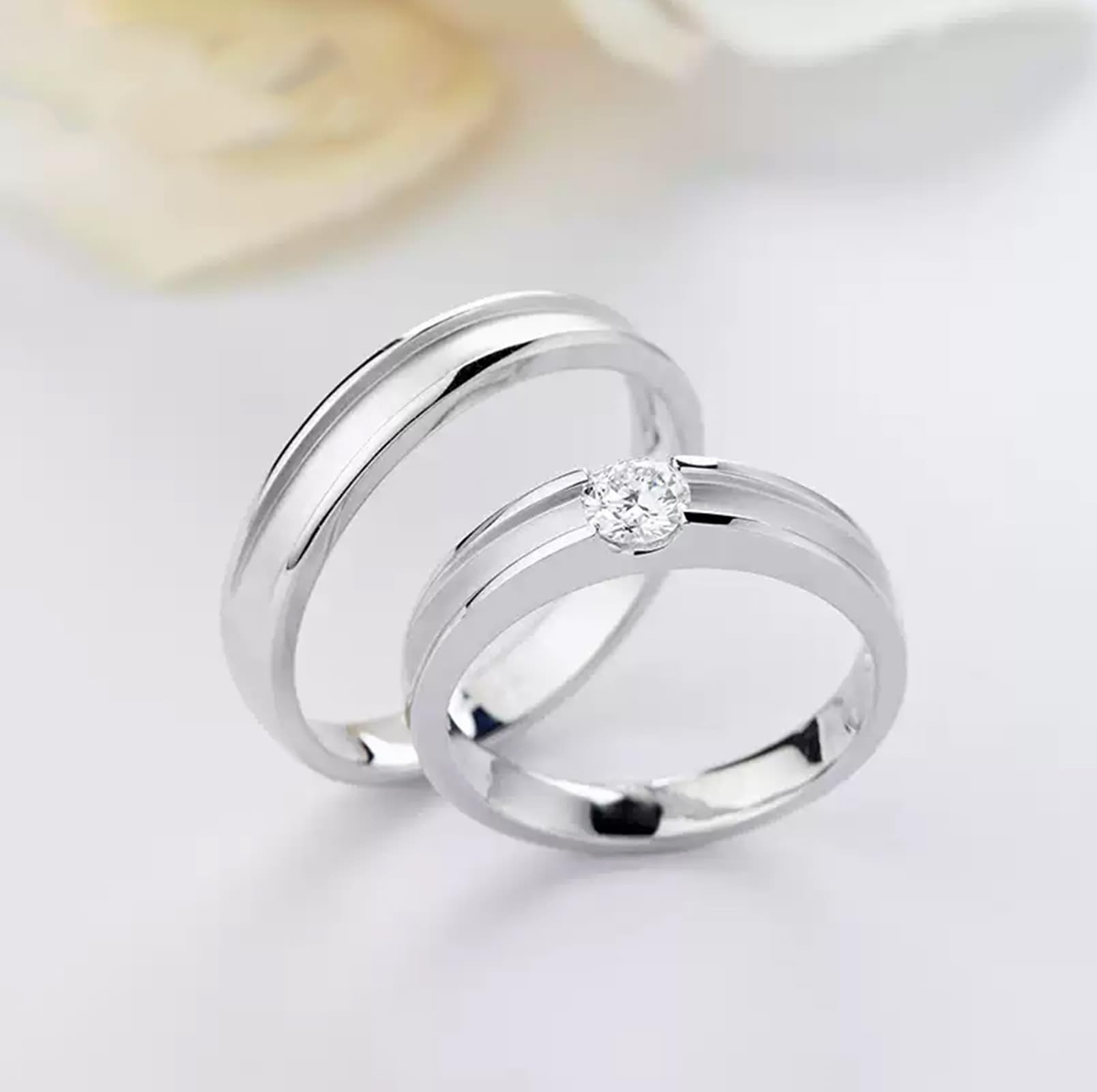 Wycian Anillos de Boda Hombre Anillos Boda Plata Oro Blanco de 14 Quilates Polaco Talla 17 Sólido No Chapado Actualización 3.0 para Esposa Acción de Gracias Joyas