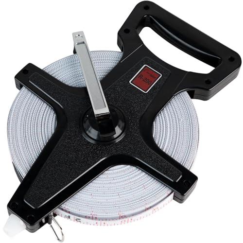 Champion Sports Open Reel Measuring Tapes Durable Hand Crank with Metal Spike Dual-Sided Feet & Meters Perfect for Track & Field and Long Jump 200 Feet/60 Meters