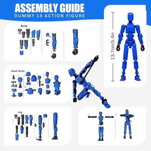 Image of Action Figure, Dummy 13 Action Figure Toys, Polyarticular Movable Titan 13 Action Figure Action, High Degree&Freedom Action Figures, 3D Printed Toys for Desktop Decor&Game Lovers (Blue)