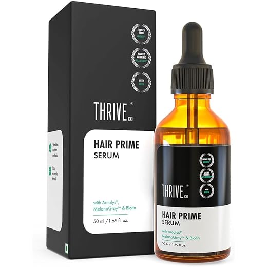ThriveCo Anti-Grey Hair Prime Serum | Naturally Reverse Greying Hair & Beard | Advanced Clinically Proven Treatment to Darken Hair | With Arcedin® + Arcolys® +Biotin | Light-Weight, Non-Sticky | Men and Women | 50 ml