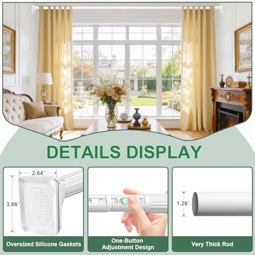 Image of YNL Tension Curtain Rod No Drilling, 41-86 Inch Heavy Duty Shower Curtain Rod, One-Click Adjustable Tension Rods for Bathroom /Patio /Window, Outdoor Rods, Renter Friendly, Non-Slip, White
