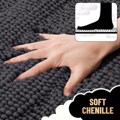 Image of OLANLY Thick Large Bathroom Rugs 44x32, Extra Soft Absorbent Chenille Striped Bath Rugs, Rubber Backing, Machine Wash, Bath Mats for Bathroom Floor, Tub and Shower, Home Decor Accessories, Dark Grey