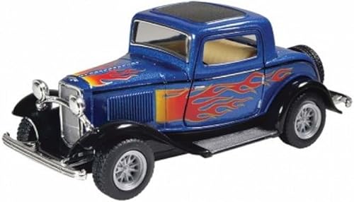 Playmaker Toys 1932 Ford 3 Window Coupe con llamas vehículo de juguete de coche, 5 pulgadas de longitud, juguetes interactivos para niños