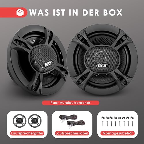 Pyle Auto Lautsprecher 165mm, 3-Wege Autolautsprecher, Kfz Lautsprecher Boxen 300 W, Einbaulautsprecher Box Set Paar 4 Ω Impedanz, ¾' Hochtöner, 1', Mitteltöner, Komplettset mit Installationszubehör