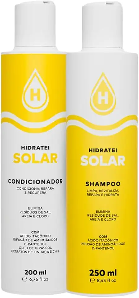 Kit Hidratei Shampoo Solar 250ml e Condicionador Solar 200ml Protege Contra Danos do Sol Sal e Cloro