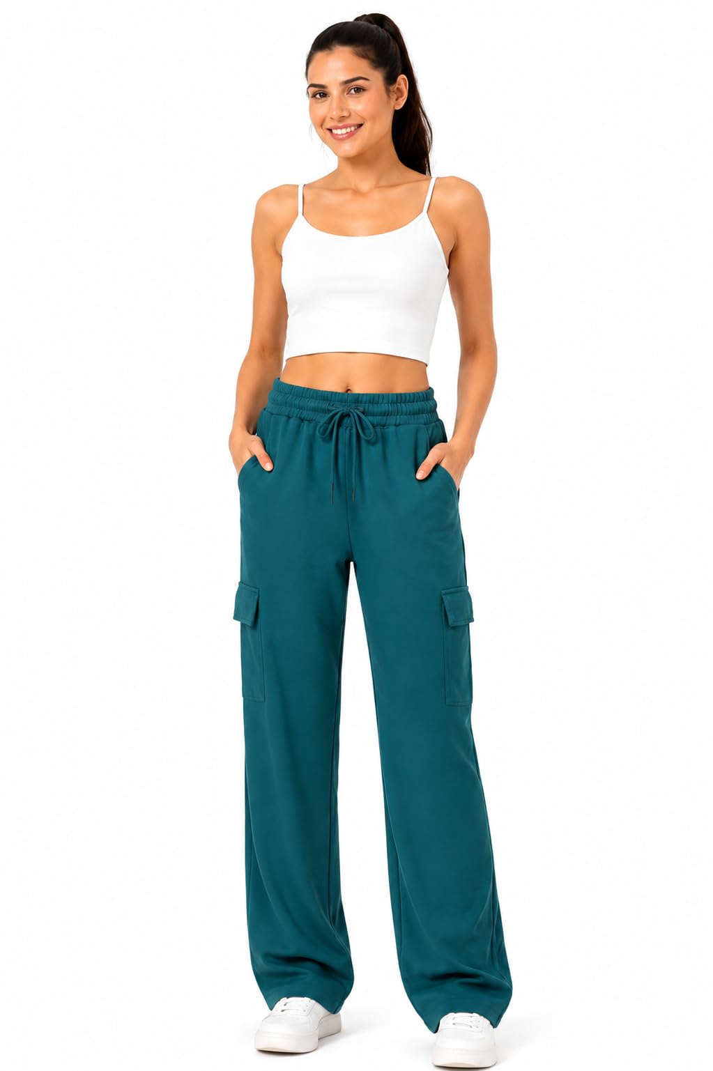 Women's Casual Cargo Trouser Teal Green-image-27