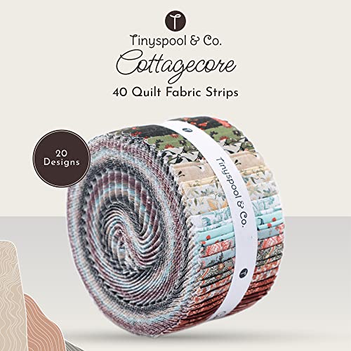 Image of Tinyspool & Co.'s Twirlie Roll 40 Precut Quilting Fabric Strips for Quilting Supplies, Crafting, and Sewing, Soft Cotton Strip for Blanket, Rug, Upholstery, Home Decor, and Purse Making, Cottagecore