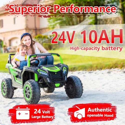 Image of NEWQIDA XXXL 2 Seater 24V Ride On Toys 4x200W Kids Side by Side UTV, Green