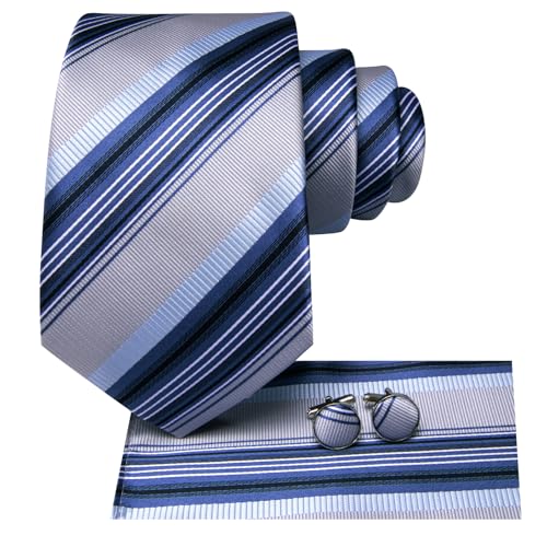 Image of Hi-Tie Mens Paisley Floral Striped Ties Set Silk Necktie and Lapel Pin for Men Pocket Square Cufflinks Set Business Wedding