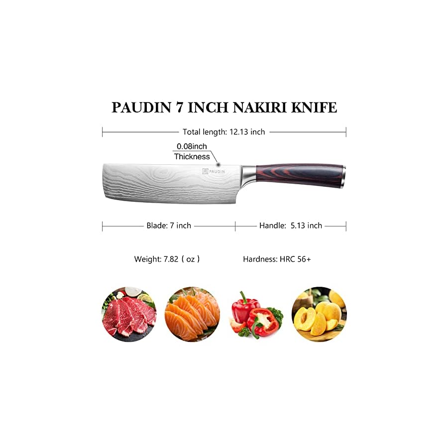PAUDIN-Nakiri-Knife-Razor-Sharp-Meat-Cleaver-7-inch-High-Carbon-Stainless-Steel-Vegetable-Kitchen-Knife-Multipurpose-Asian-Chef-Knife-for-Home-and-Kitchen-with-Ergonomic-Handle PAUDIN Nakiri Knife - 7" Razor Sharp Meat Cleaver and Vegetable Kitchen Knife, High Carbon Stainless Steel, Multipurpose Asian Chef Knife for Home and Kitchen with Ergonomic Handle