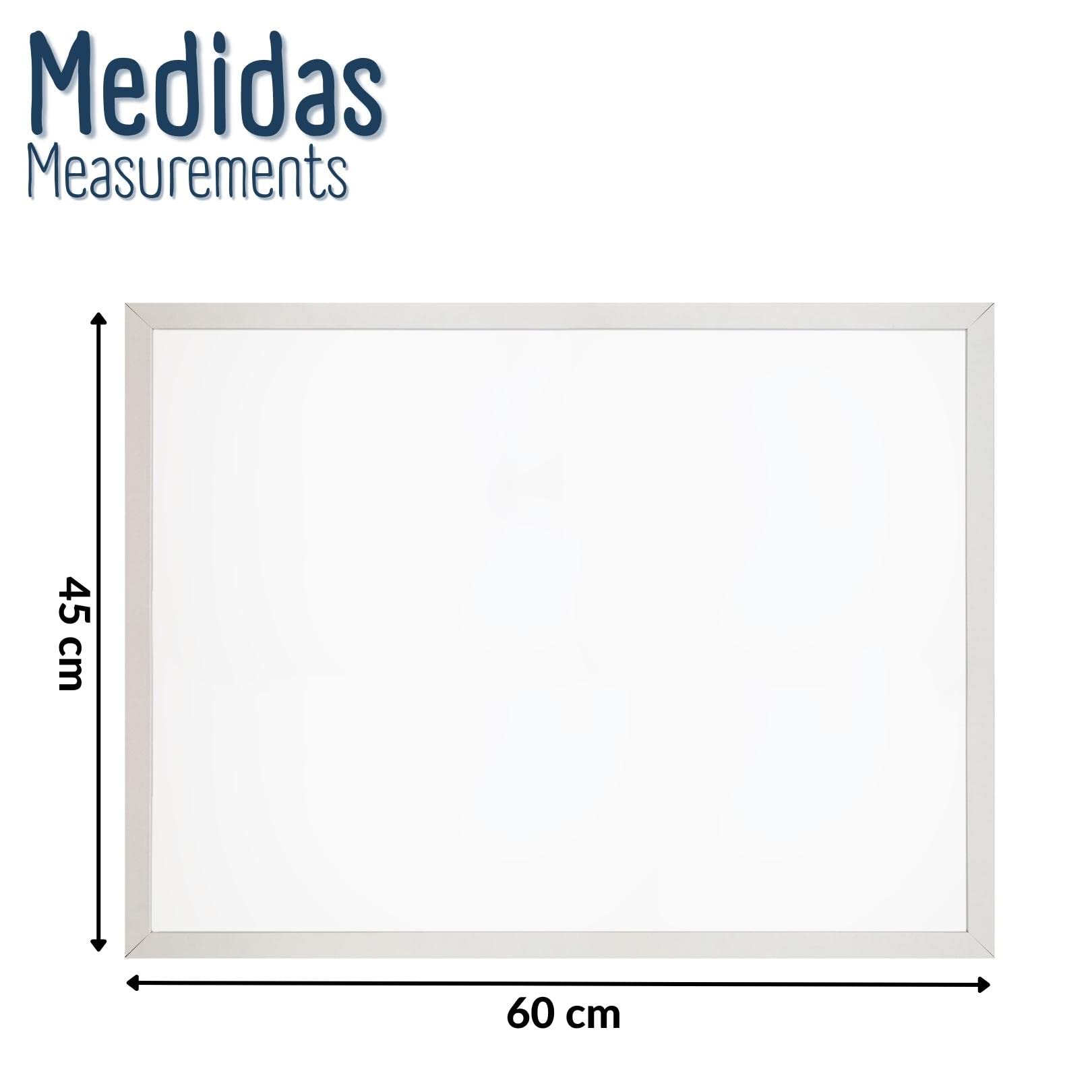Pizarra blanca magnética con marco de madera blanca 60x40 cm borrado en seco imanes