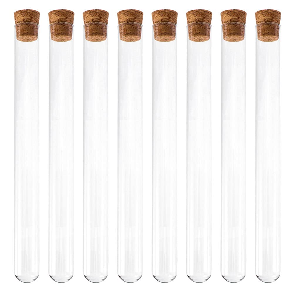 Yardwe 8Pcs Glass Test Tubes with Cork Stoppers Clear Round Bottom Bath Salt Test Tubes Candy Tubes for Bath Salt Candy Storage Science Lab Party