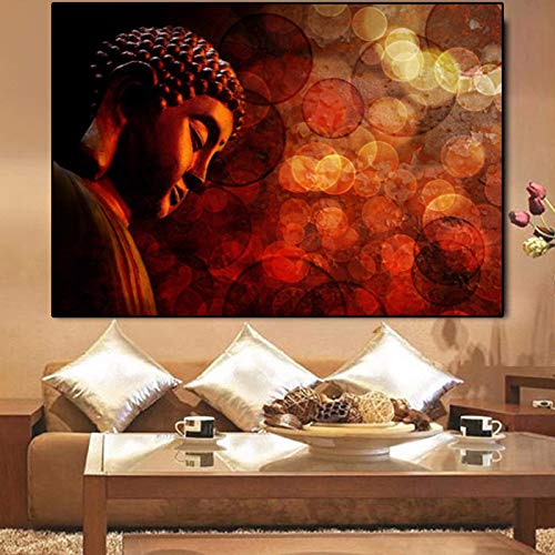Peinture Bouddha assis pour rompre la monotonie des murs blancs du salon