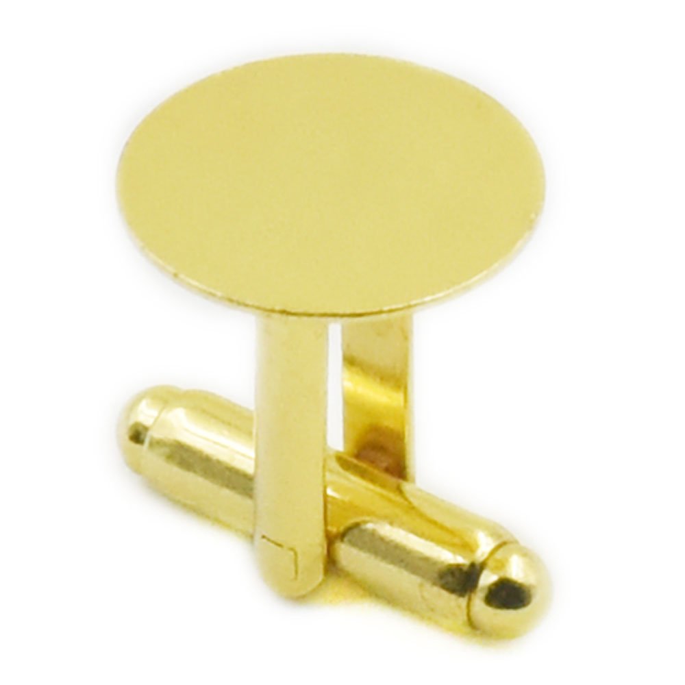 fujiyuan 20 Pcs 10 pairs 15mm 5/8" Cufflinks Copper Pad Round Blank Cuff Links Gold