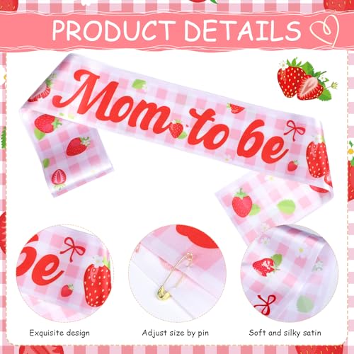 Image of Strawberry Baby Shower Decorations - 3 Pcs Berry Sweet is on The Way Mom and Dad to Be Sash Badge Pins Sets for Girl Pink Gender Reveal Party Maternity Corsage Belly Belt Keepsake Supplies