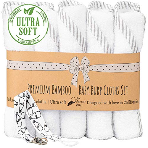 Ultra Soft Burp Cloths Unisex 5 Pack Bamboo and Cotton w/Pacifier Clip