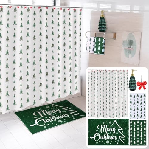 Remagr 17 Pcs Christmas Bathroom Accessories Set Christmas Tree Shower