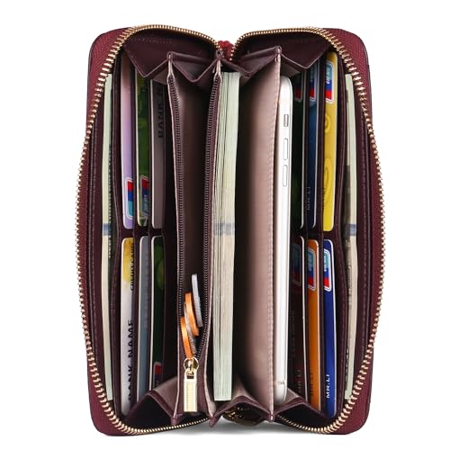 Image of yiijay Womens Wallet RFID Blocking Vegan Leather Trifold Clutch Credit Card Holder Ladies Travel Wallet Purse with Pen Holder, 5Red, Rfid Wallet