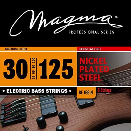 Magma Electric Bass Strings Medium Light - Nickel Plated Steel Round Wound - Long Scale 34" 6 Strings Set.030 - .125 (BE166N)
