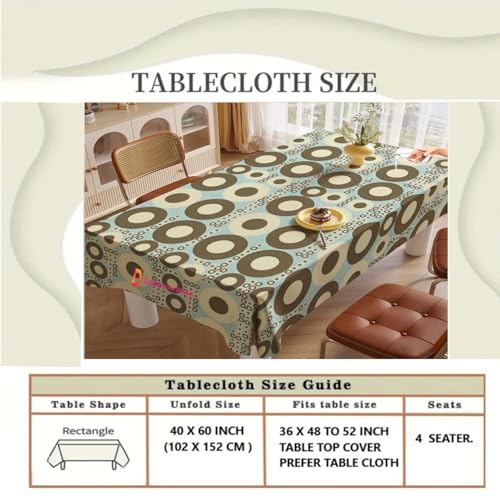 Image of DARSHANAM WORLD Mid-Century Modern Geometric 4 Seater Tablecloth - Waterproof & Spill-Proof Fabric, Abstract Pattern Design, Washable Decorative Table Cover for Dining Room, Kitchen. (Aqua Round)