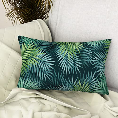 Monstera Green Leaf Pillow Covers 12X20 Set Of 4, Lumbar Throw Pillow Covers Tropical Leaves Pillowcase Spring Summer Decorations Velvet Cushion Case For Home Outdoor Yard #TOP4