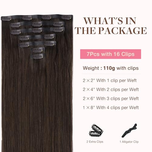 Image of GOO GOO Clip in Hair Extensions Real Human Hair, Remy Human Hair Extensions Clip ins for Women, Natural Human Hair, 14inch 110g 7Pcs, 2A Light Brown