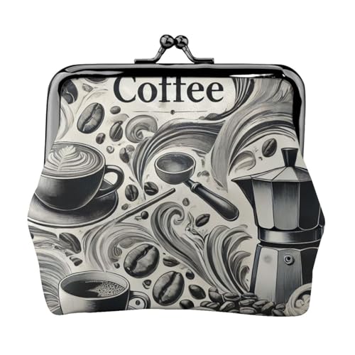 Pu Leather Buckle Coin Purse Ink-Coffee-Moments Girls Kiss-Lock Change Purse Wallets