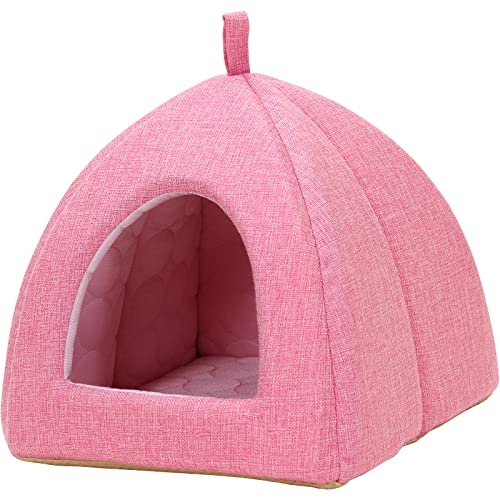 PetStyle ペットベッド ひんやり 夏 洗える 犬 猫 ベッド ペット クール マット ドーム型 テント ハウス ねこ いぬ ペットテント 冷感 おしゃれ ピラミッドハウス 夏用 Sサイズ (春夏/ピンク)