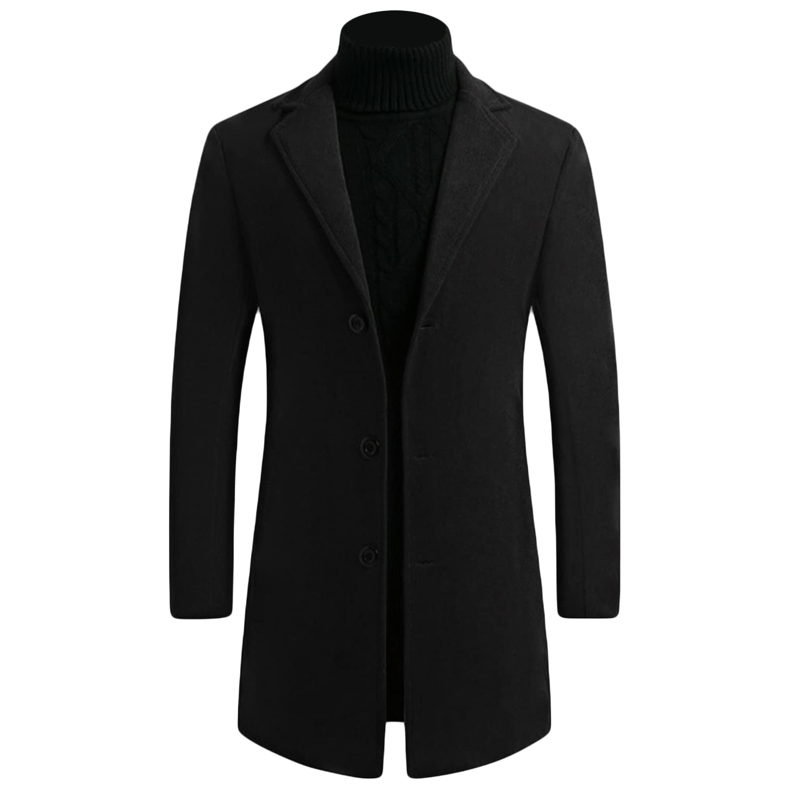Maiyifu-GJ Mens Wool Blend Trench Coat Mid-Length Notched Collar Long Top Pea Coats Business Single Breasted Jacket Overcoat