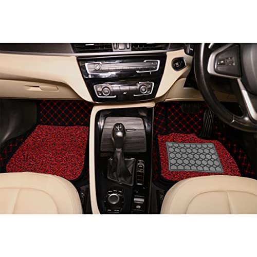 Image of Antiskid Premium 7D Car Mat Full Set for Mahindra XEV 9S 2026 | Luxury Leather Dual-Stitch Full Set 7D Car Floor Mat || 100% Waterproof ||Color: Black Red