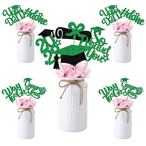 24Pcs Graduation Centerpieces for Tables 2023 Green, Glitter Centerpieces Sticks, Graduation Table Decorations 2023, Graduation Party Decorations 2023 Green, Graduation Party Supplies Class of 2023