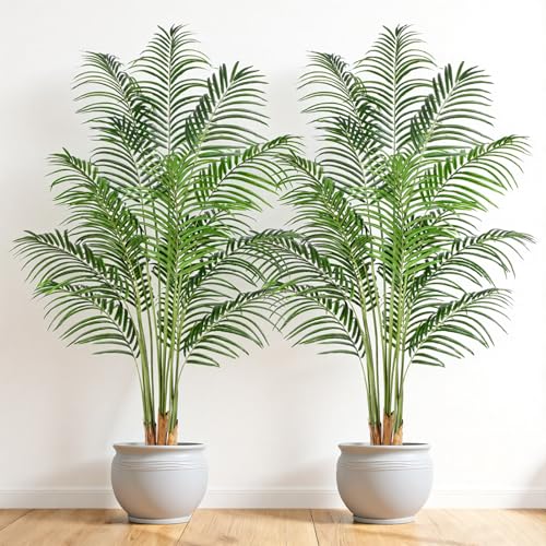 Keeplush Artificial Palm Tree 6ft Tall Fake Palm Tree Indoor Decor with 18 Trunks and Real Bark Design Faux Tropical Areca Palm Silk Floor Plant in Pot for Home Office Living Room Bedroom Decor 2pcs