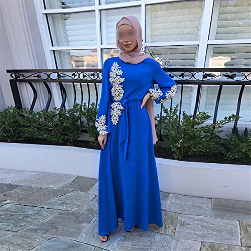 Robe du Ramadan Dubaï fluide et légère en mousseline bleue