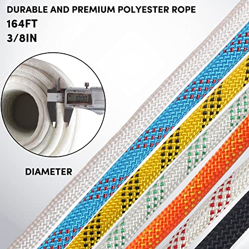 3/8 Inch Braid Polyester Rope,Arborist Rigging Rope 164 Ft,3520Lbs Breaking Strength Strong Pulling Rope For Climbing,Camping,Sailing,Swings, Etc. (White) #TOP1