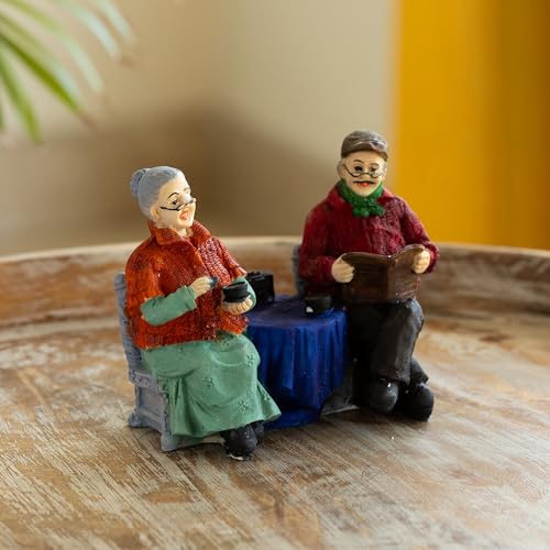 Image of ExclusiveLane 'Chit-Chatting Old Couple' Decorative Couple Showpiece for Home Dcor (Resin, 6.7 Inch, Multicolor) | Showpiece for Living Room for Gift for Husband Wife Grandparent Statue